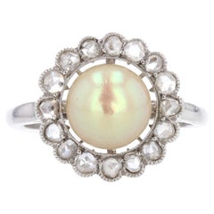 French 1900s Lab Report Natural Gold Pearl Diamonds Platinum Ring