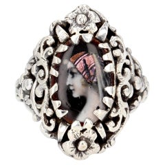 French 1900s Limoges Enamel Silver Ring