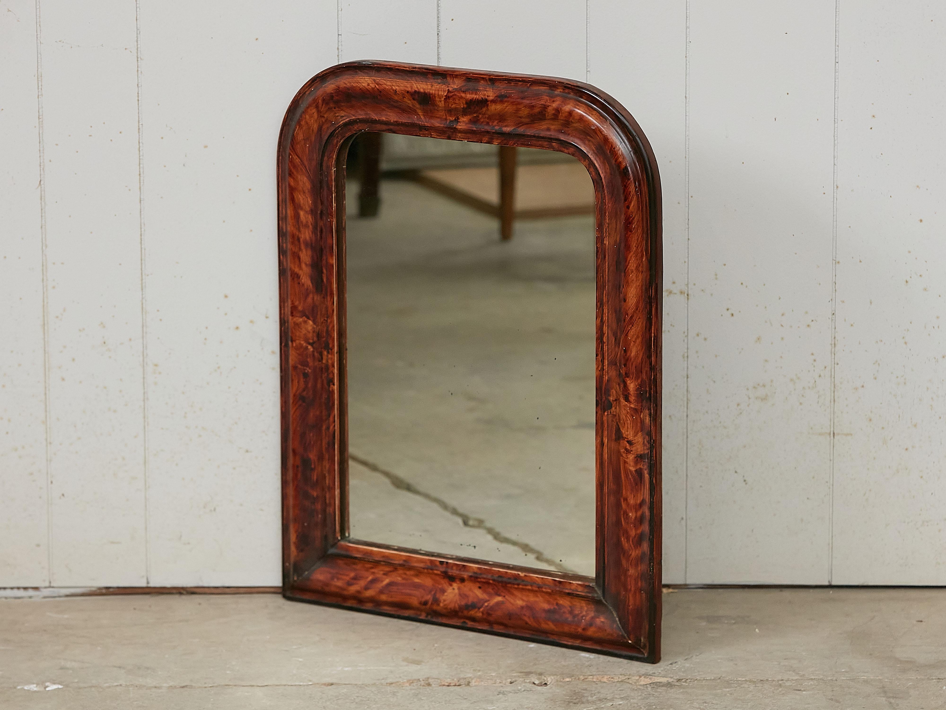 French 1900s Louis-Philippe Inspired Mirror with Faux Tortoise Painted Frame For Sale 2