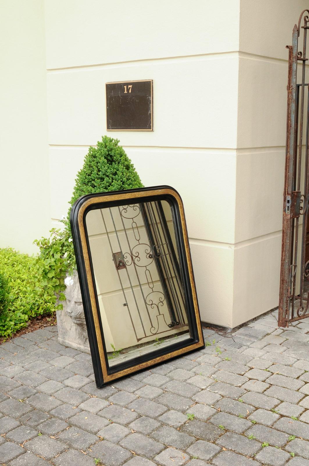 Louis Philippe French 1900s Louis-Philippe Style Mirror with Ebonized Frame and Gilt Accents