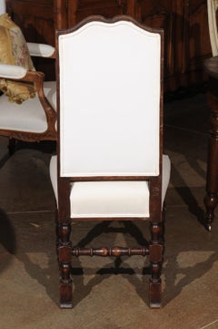 French 1900s Louis XIII Style Wooden Side Chair with Bonnet Top and Turned Base