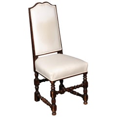 Antique French 1900s Louis XIII Style Wooden Side Chair with Bonnet Top and Turned Base