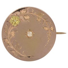 Französische 1900er natürliche Perle 18 Karat Rose Gold Brosche