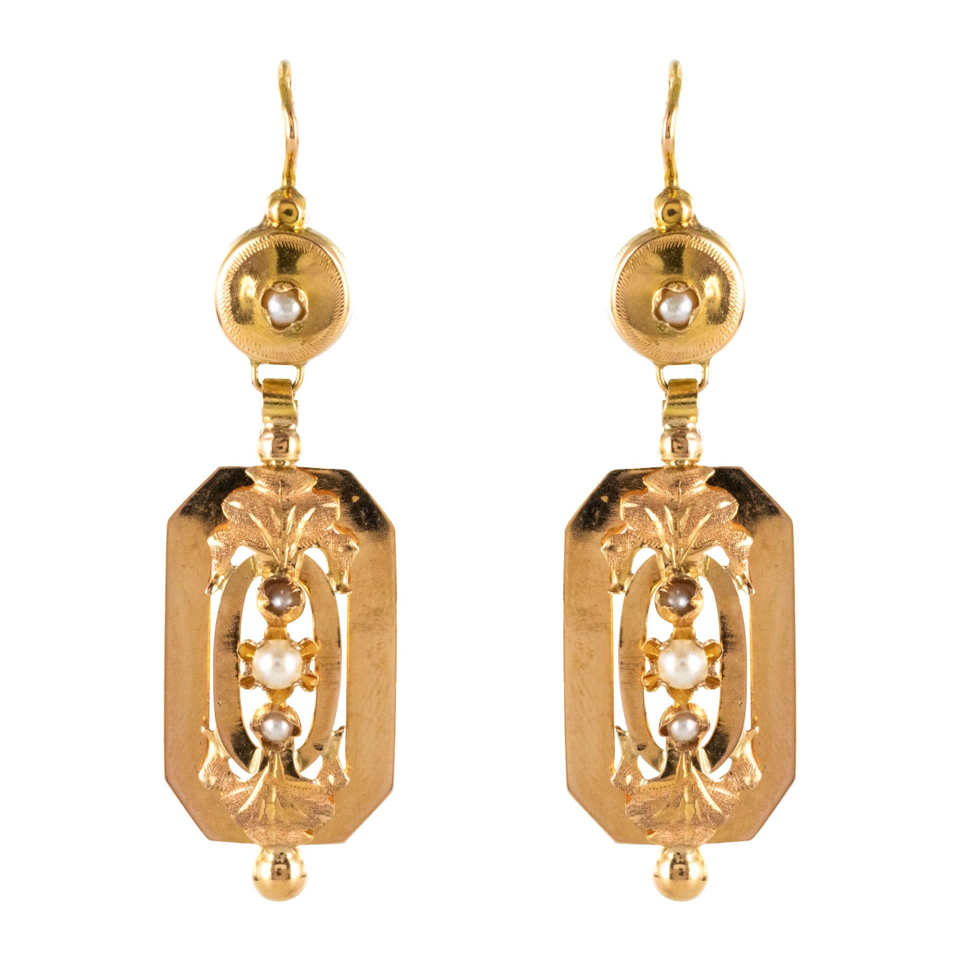 French 1900s Natural Pearls 18 Karat Rose Gold Dangling Earrings