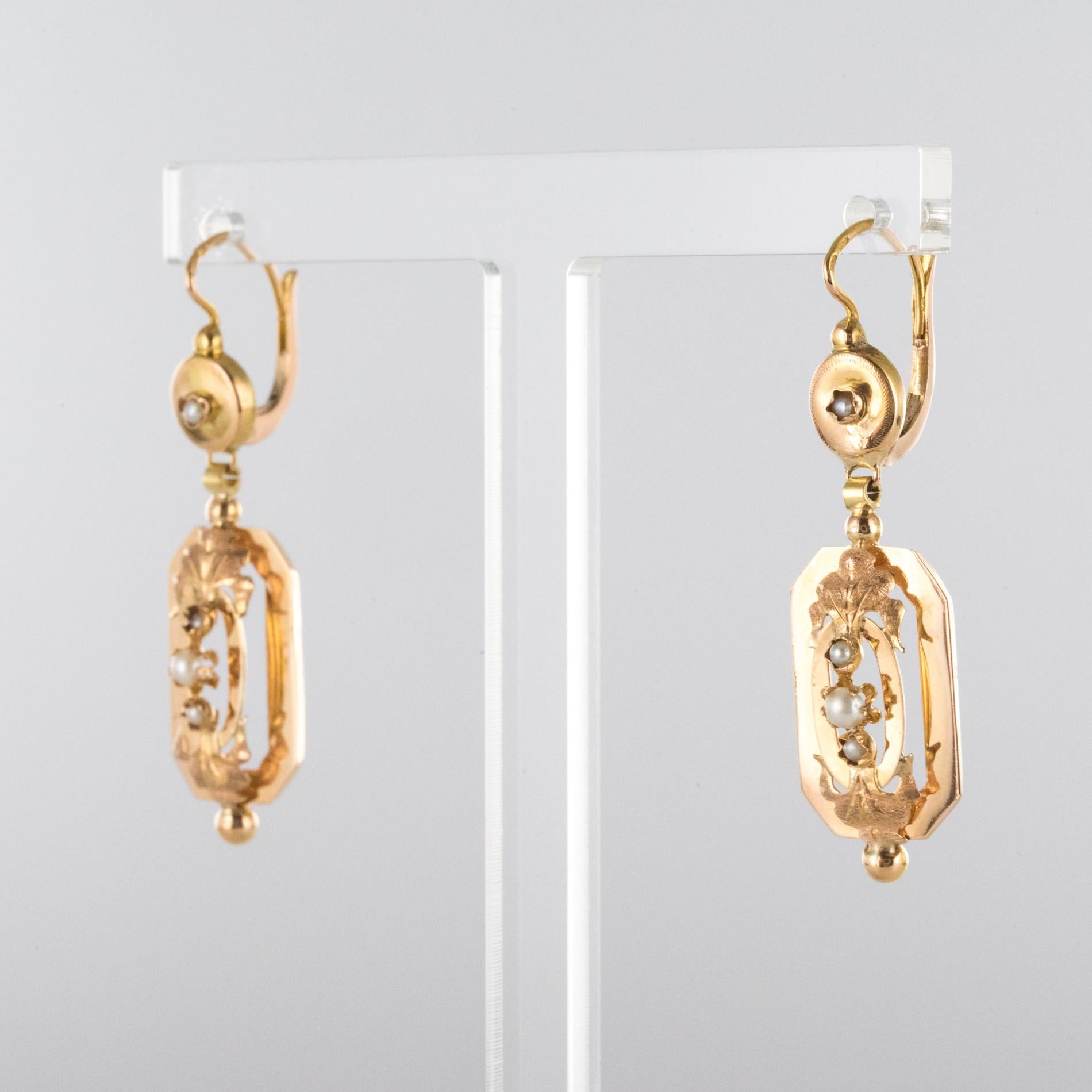 Belle Époque French 1900s Natural Pearls 18 Karat Rose Gold Dangling Earrings
