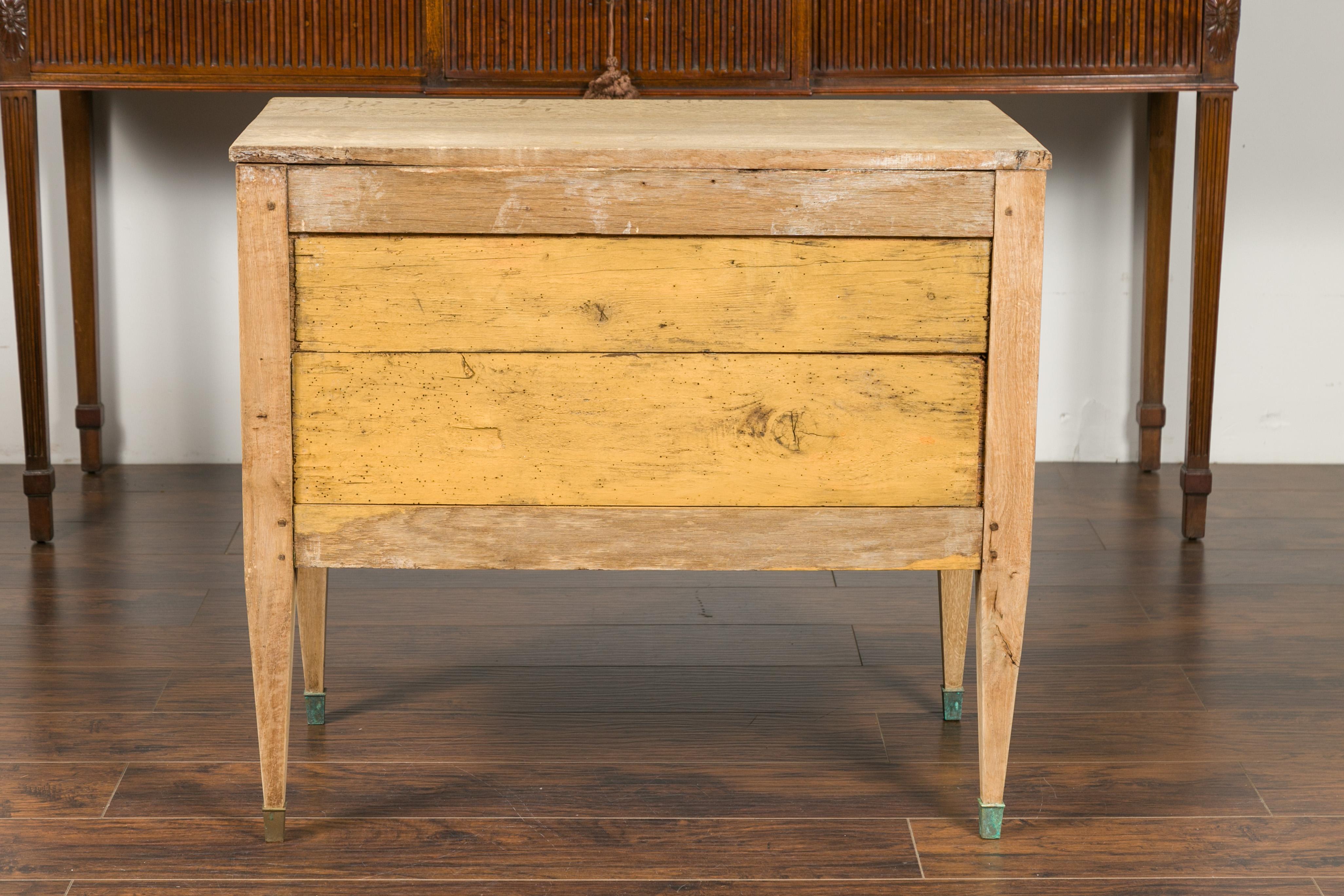 French 1900s Neoclassical Style Bleached Wood Two-Drawer Commode with Campanula 7
