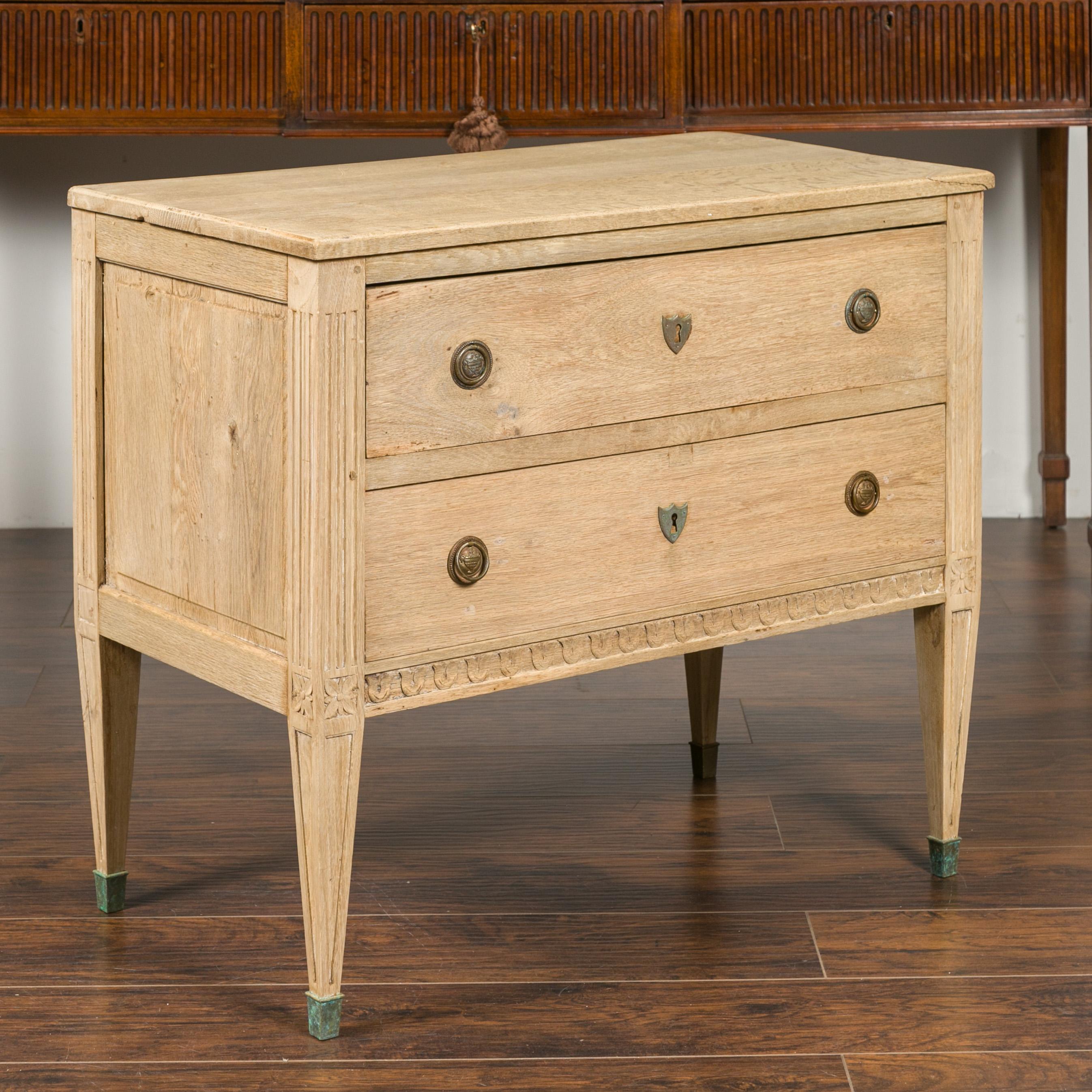 French 1900s Neoclassical Style Bleached Wood Two-Drawer Commode with Campanula 2