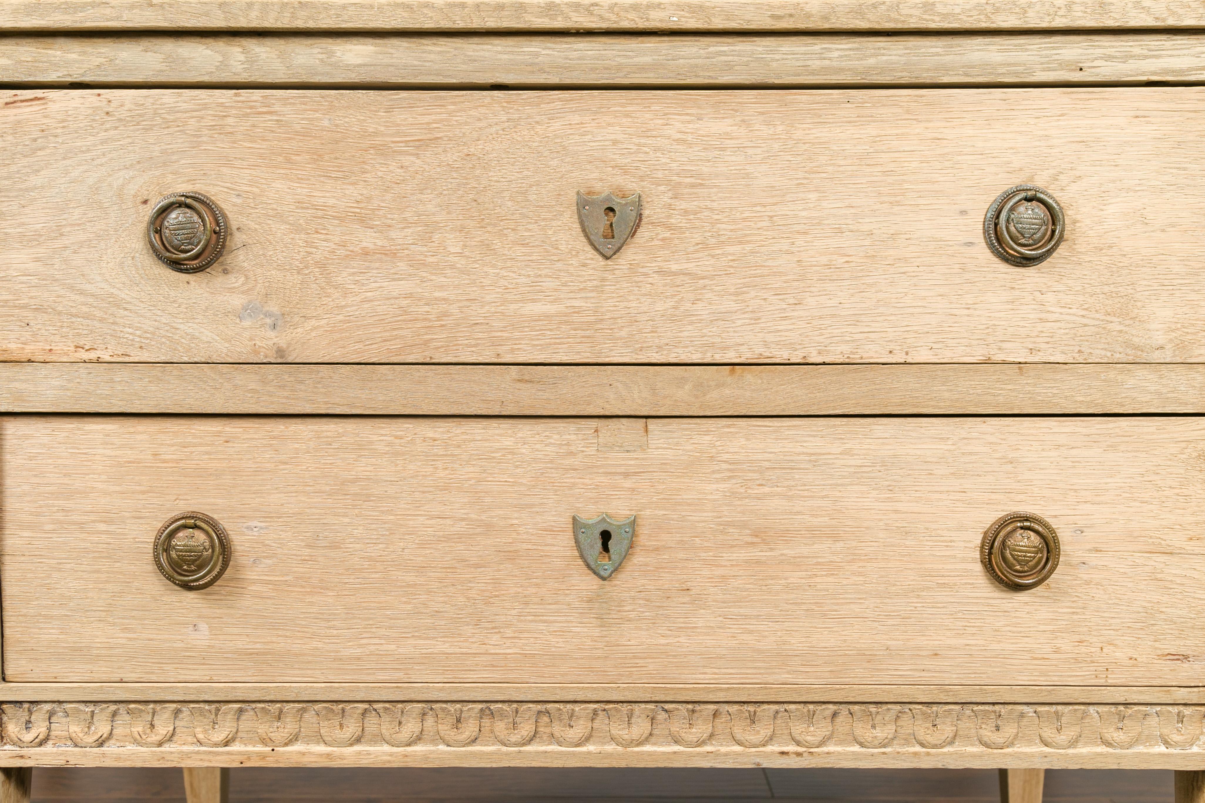 French 1900s Neoclassical Style Bleached Wood Two-Drawer Commode with Campanula 3