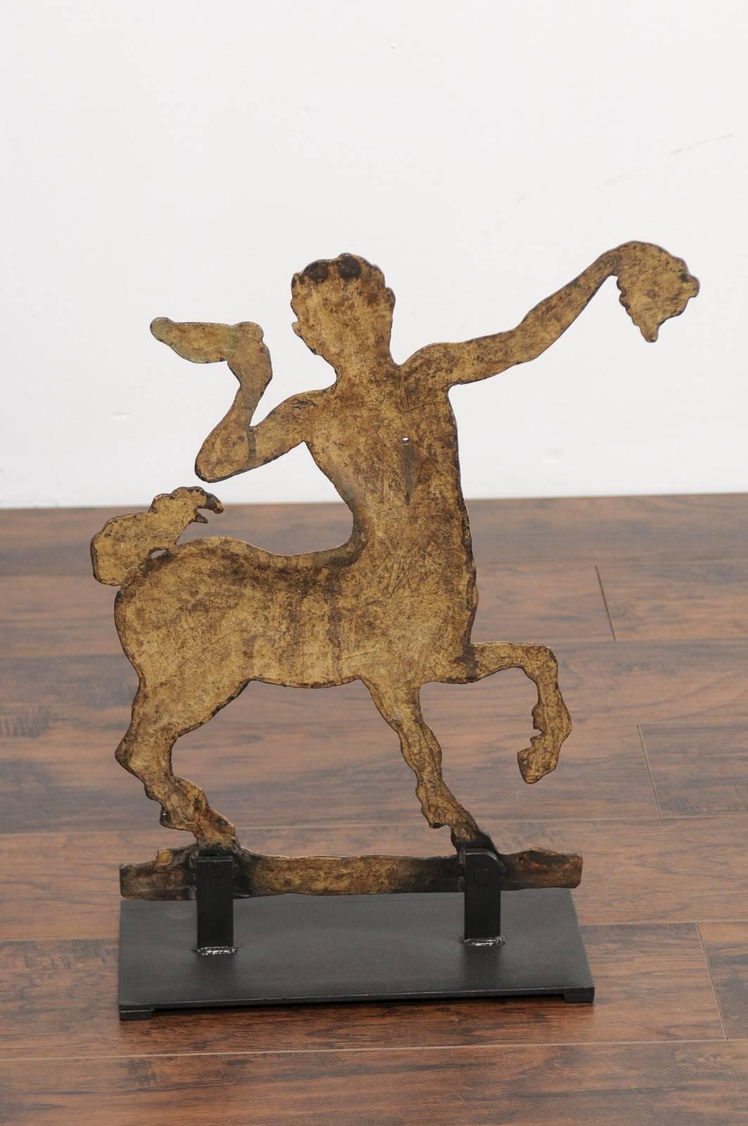 French 1900s Painted Iron Mythological Centaur Sculpture Mounted on Custom Base In Good Condition For Sale In Atlanta, GA