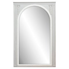 Antique French 1900s Painted Trumeau Mirror with Carved Foliage and Arched Molding