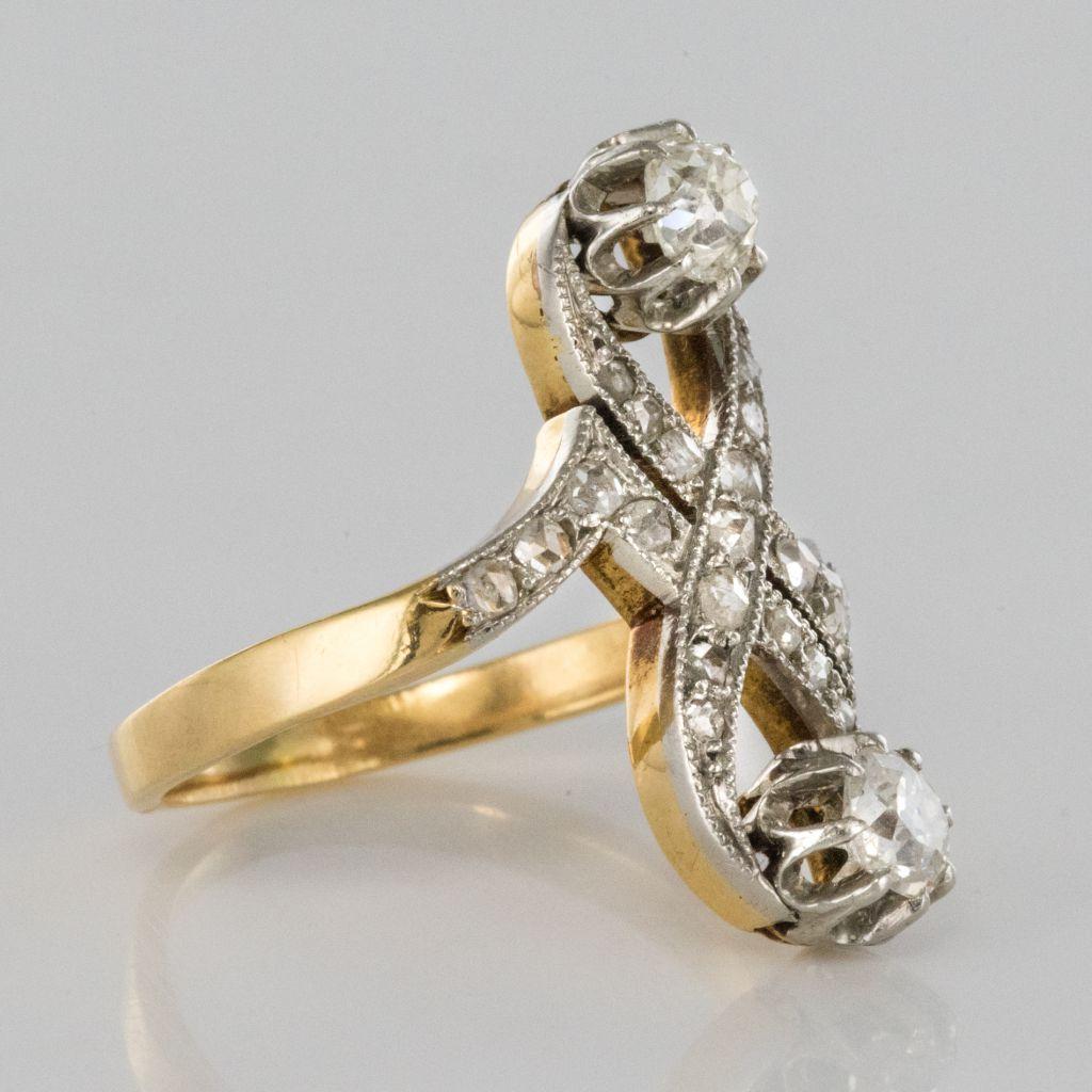 French 1900s Platinum and Gold Diamond Ring 1