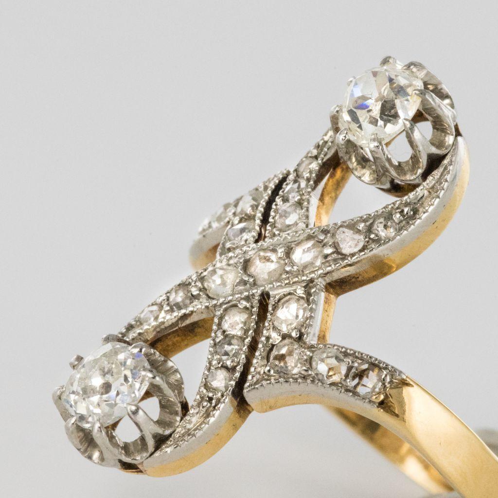 French 1900s Platinum and Gold Diamond Ring 3