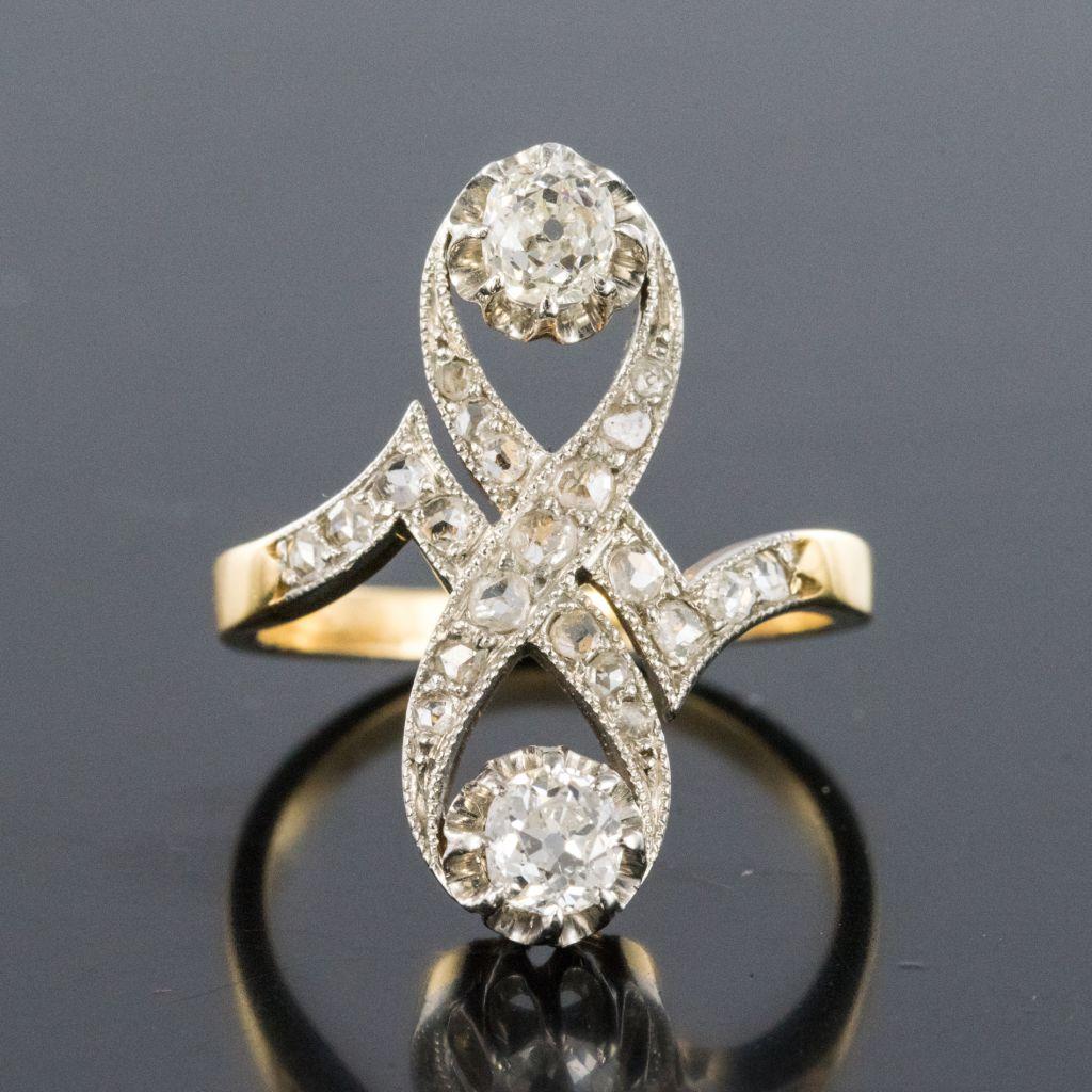 French 1900s Platinum and Gold Diamond Ring 4
