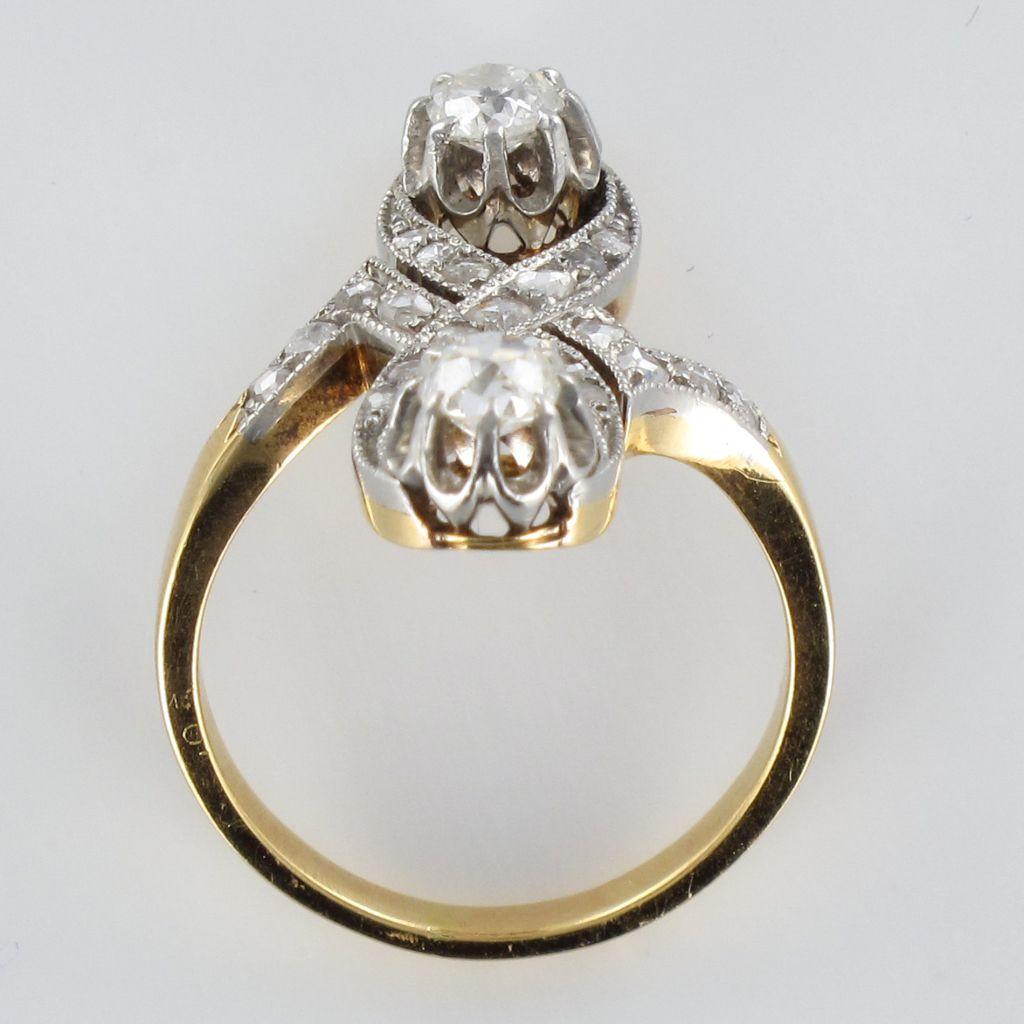 French 1900s Platinum and Gold Diamond Ring 5
