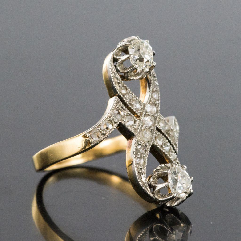 French 1900s Platinum and Gold Diamond Ring 6