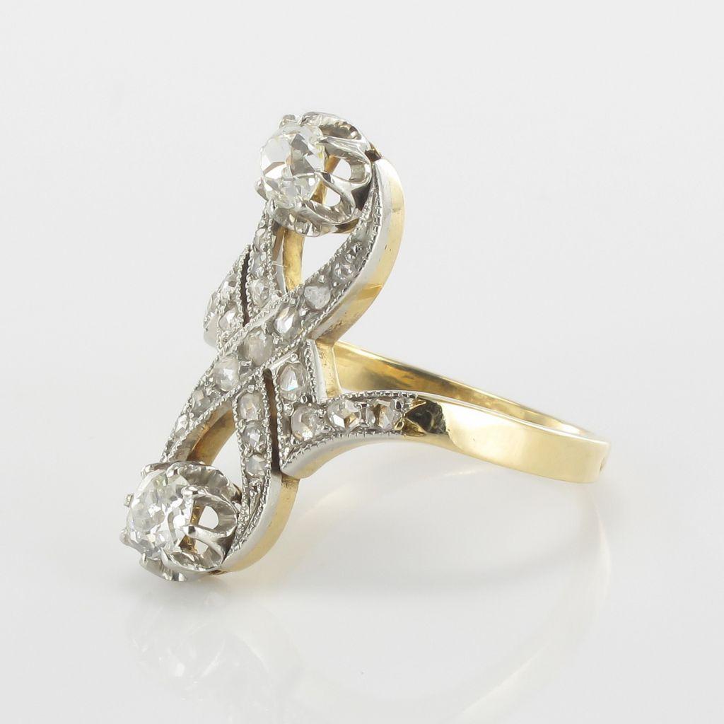 French 1900s Platinum and Gold Diamond Ring 10
