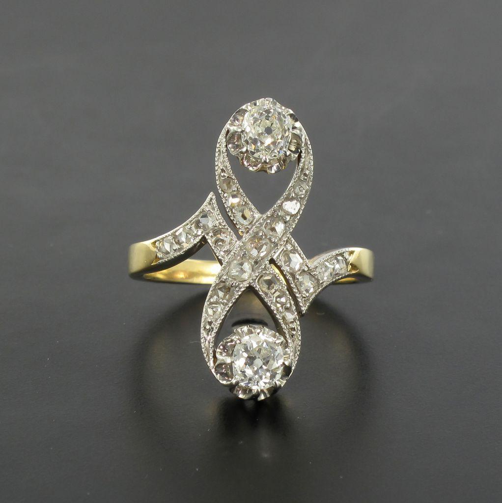 French 1900s Platinum and Gold Diamond Ring 11