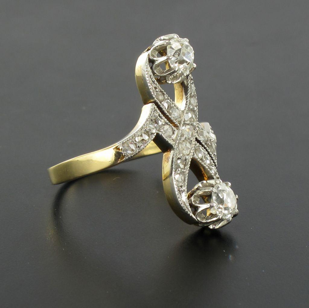 French 1900s Platinum and Gold Diamond Ring 12