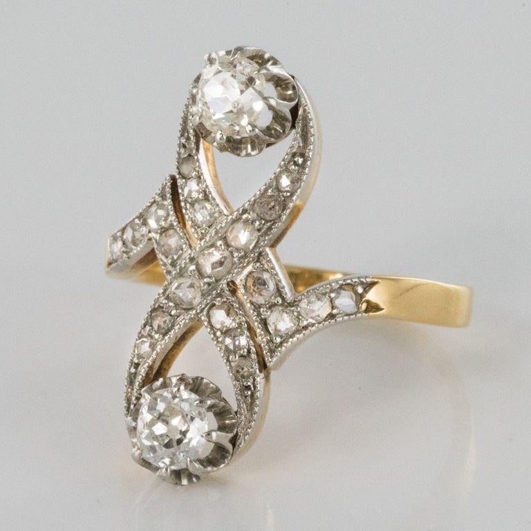 French 1900s Platinum and Gold Diamond Ring For Sale at 1stdibs