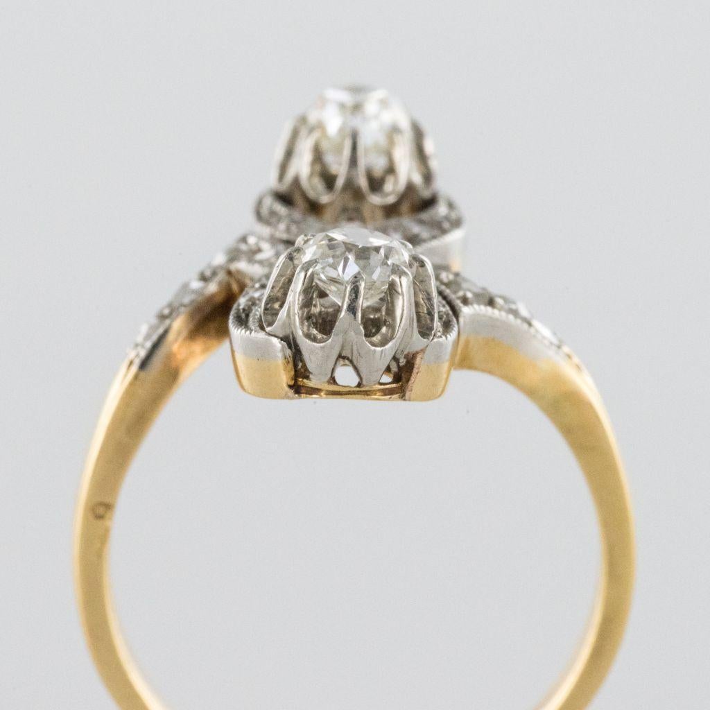 French 1900s Platinum and Gold Diamond Ring In Excellent Condition In Poitiers, FR