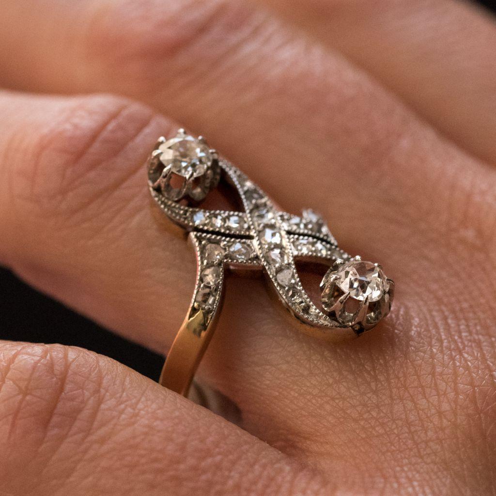 Women's French 1900s Platinum and Gold Diamond Ring