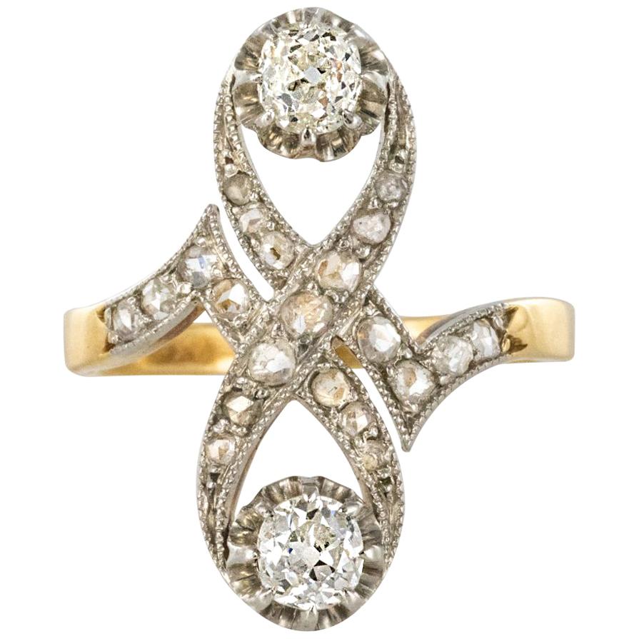 French 1900s Platinum and Gold Diamond Ring