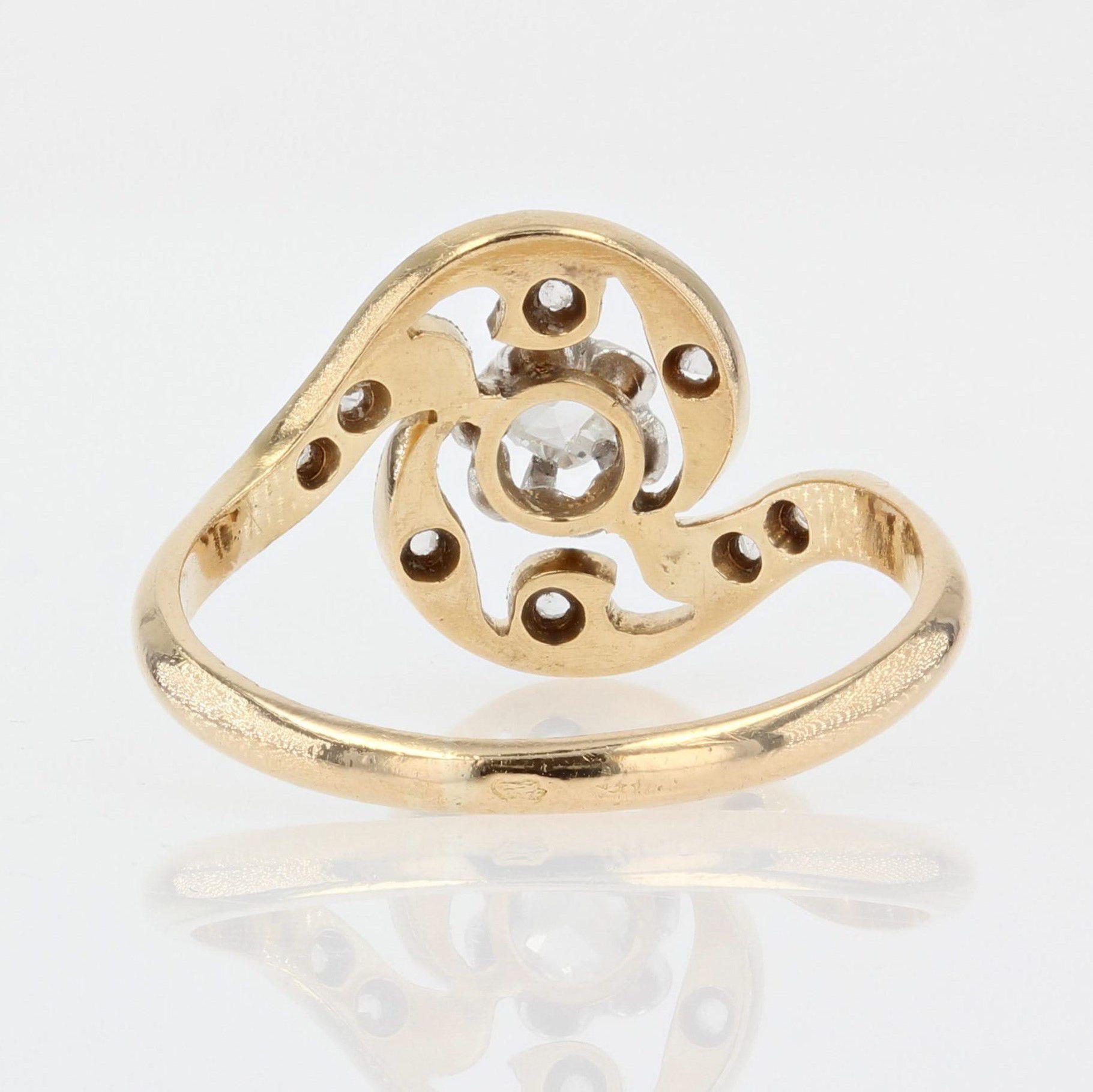 French 1900s Rose-Cut Diamond 18 Karat Yellow Gold Ring 5