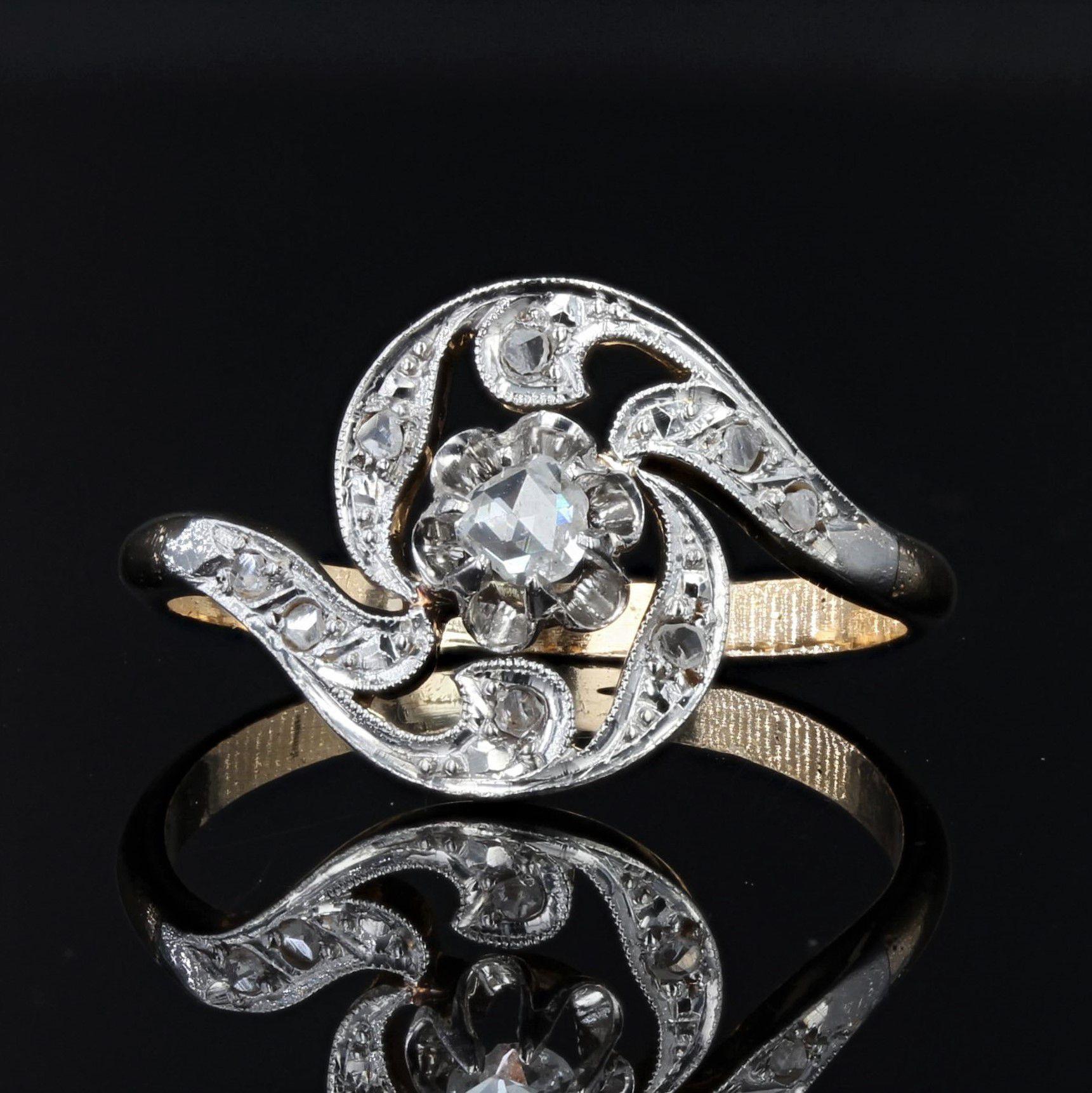 Belle Époque French 1900s Rose-Cut Diamond 18 Karat Yellow Gold Ring