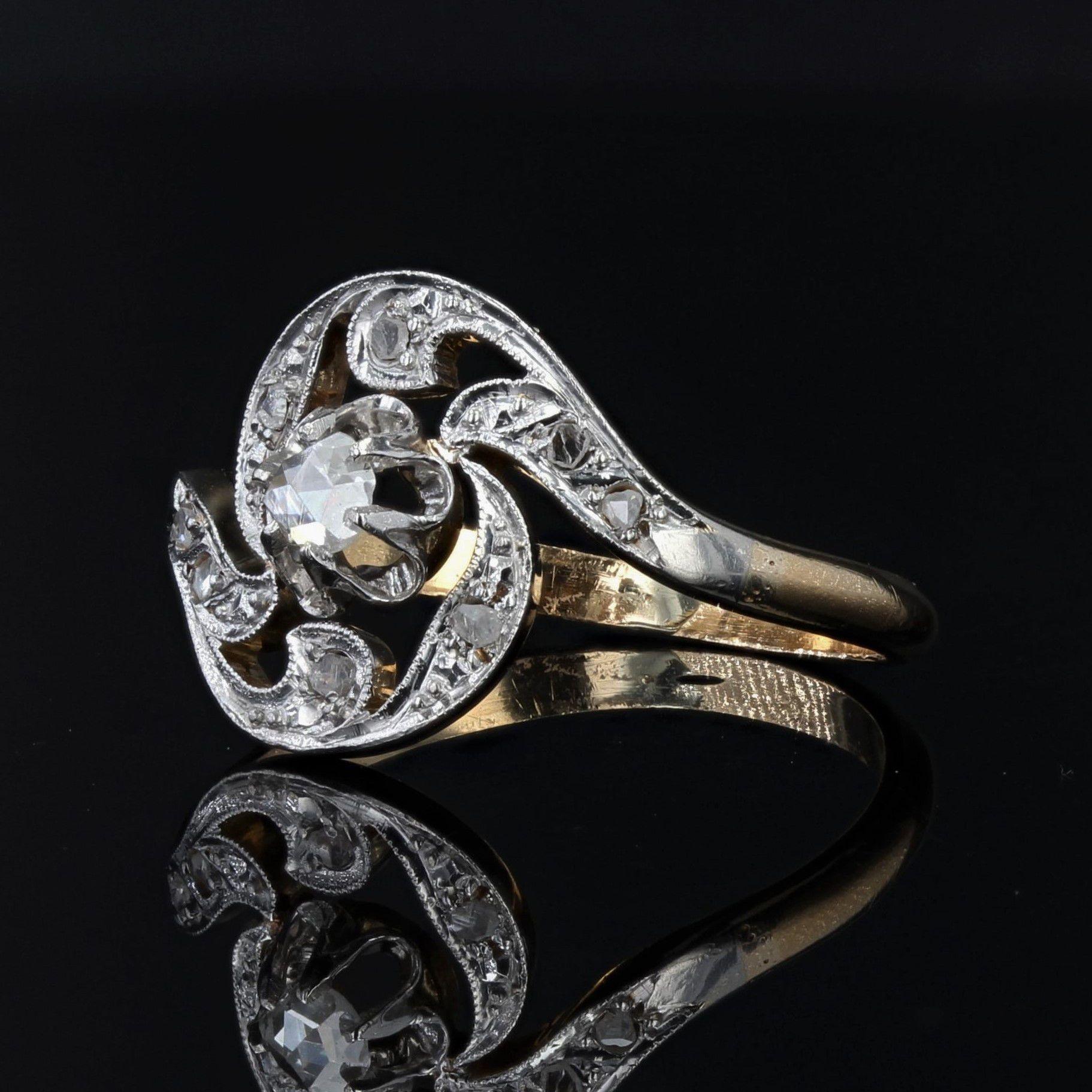 Rose Cut French 1900s Rose-Cut Diamond 18 Karat Yellow Gold Ring