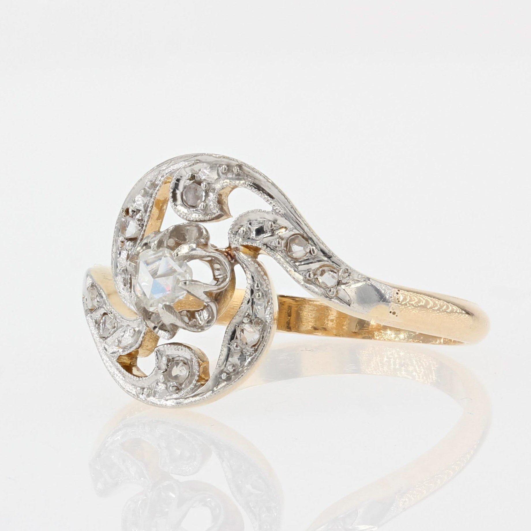 Women's French 1900s Rose-Cut Diamond 18 Karat Yellow Gold Ring