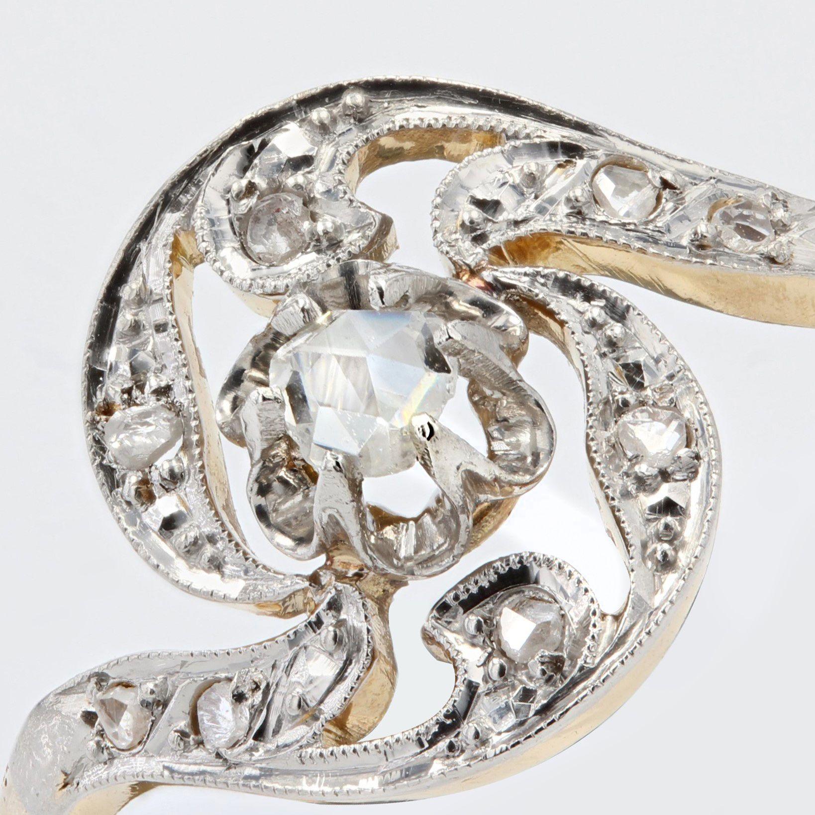 French 1900s Rose-Cut Diamond 18 Karat Yellow Gold Ring 1