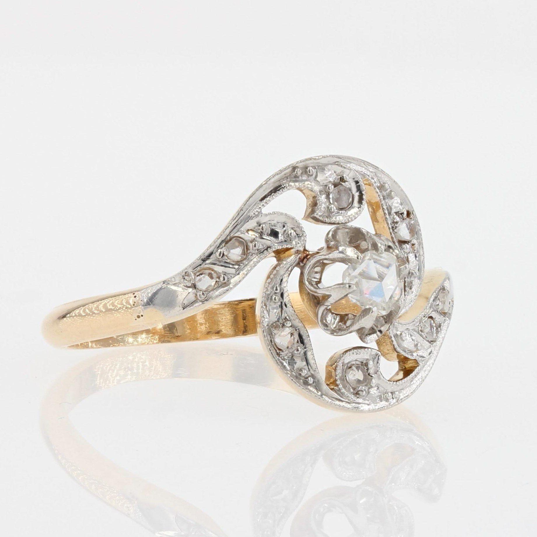 French 1900s Rose-Cut Diamond 18 Karat Yellow Gold Ring 2