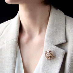 French 1900s Rose-Cut Diamonds 18 Karat Rose Gold Flower Round Brooch