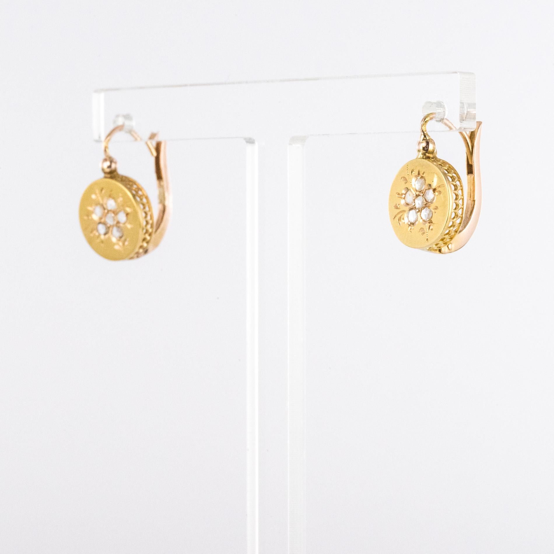 Belle Époque French 1900s Rose-Cut Diamonds 18 Karat Yellow Gold Drop Earrings