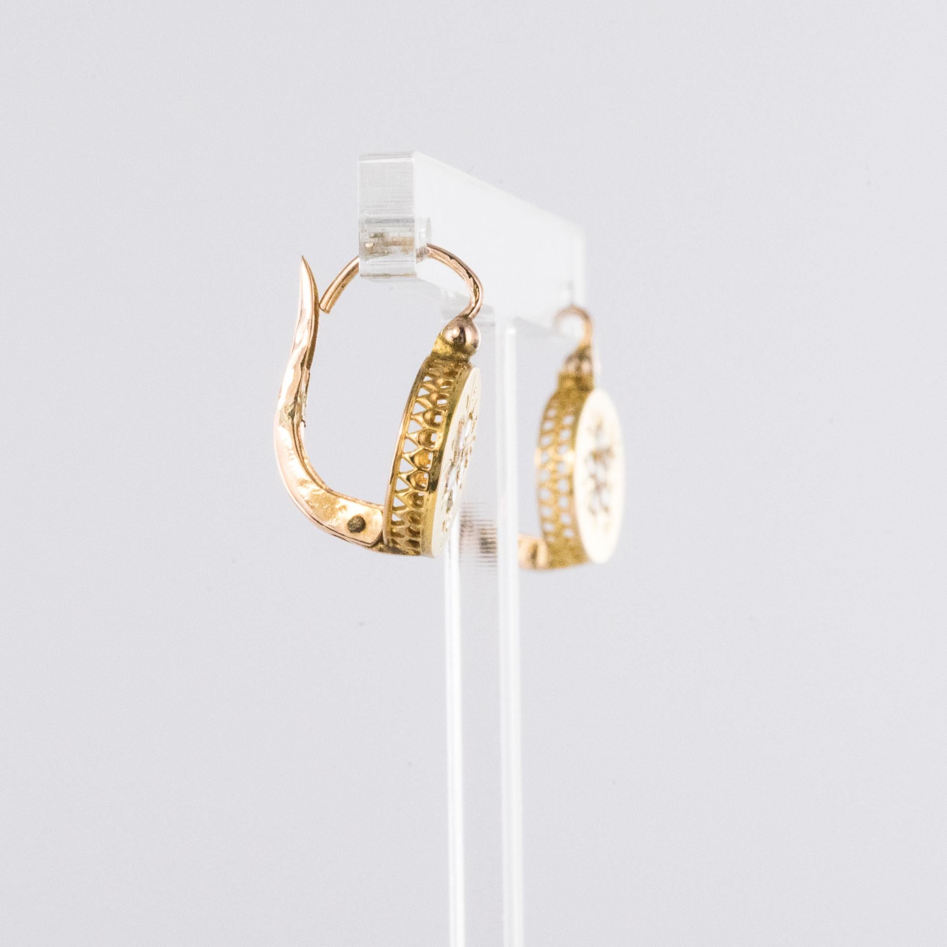 French 1900s Rose-Cut Diamonds 18 Karat Yellow Gold Drop Earrings 2