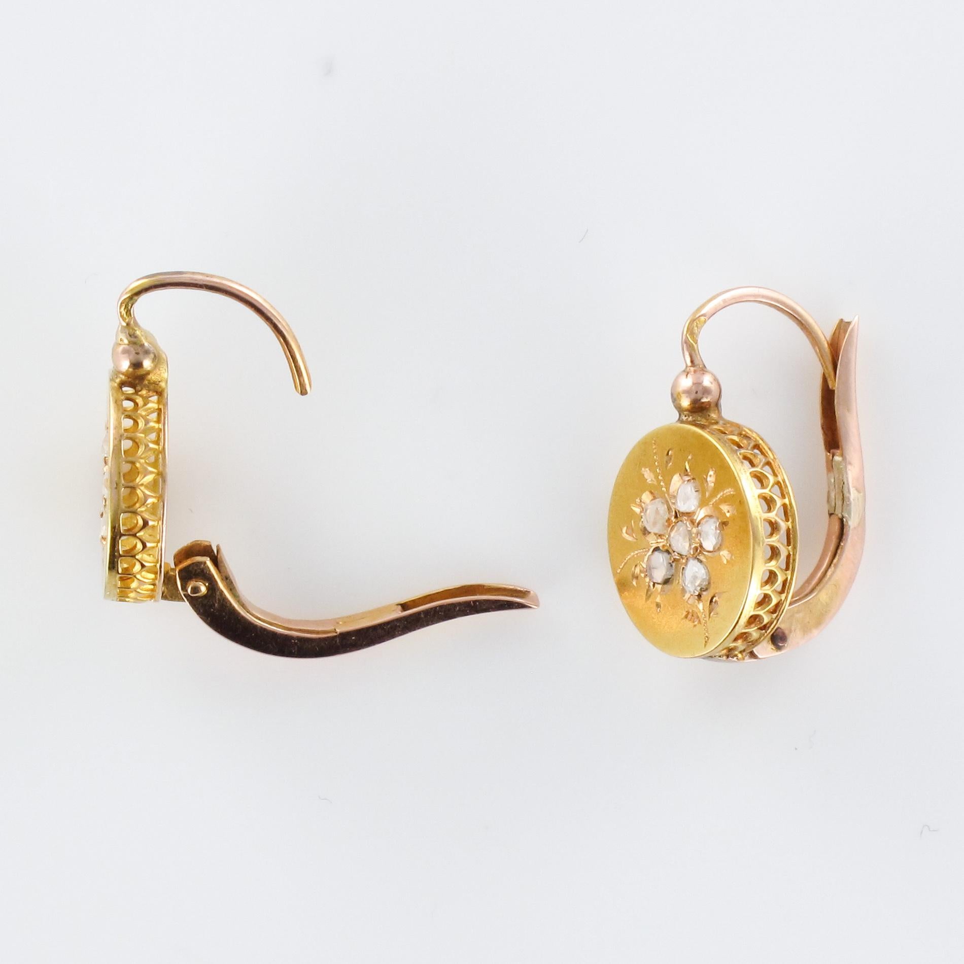 French 1900s Rose-Cut Diamonds 18 Karat Yellow Gold Drop Earrings 3