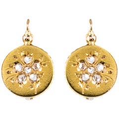 Antique French 1900s Rose-Cut Diamonds 18 Karat Yellow Gold Drop Earrings