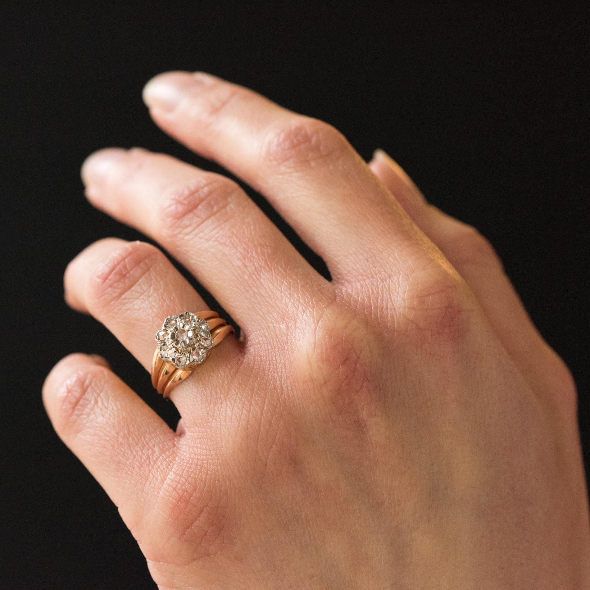 Women's French 1900s Rose Cut Diamonds Daisy Ring