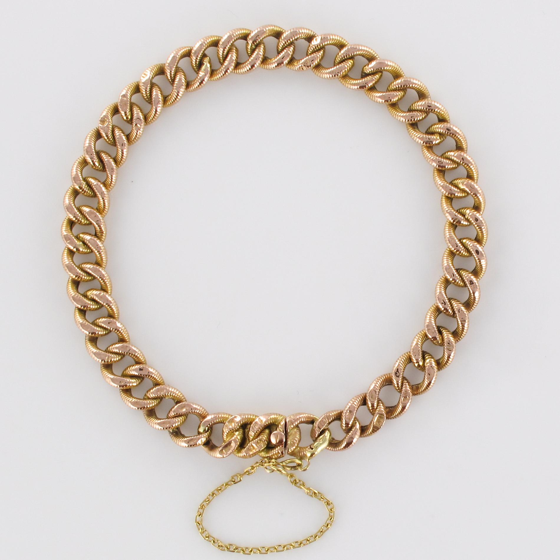 Women's French 1900s Rose Gold Chiseled Chain Bracelet
