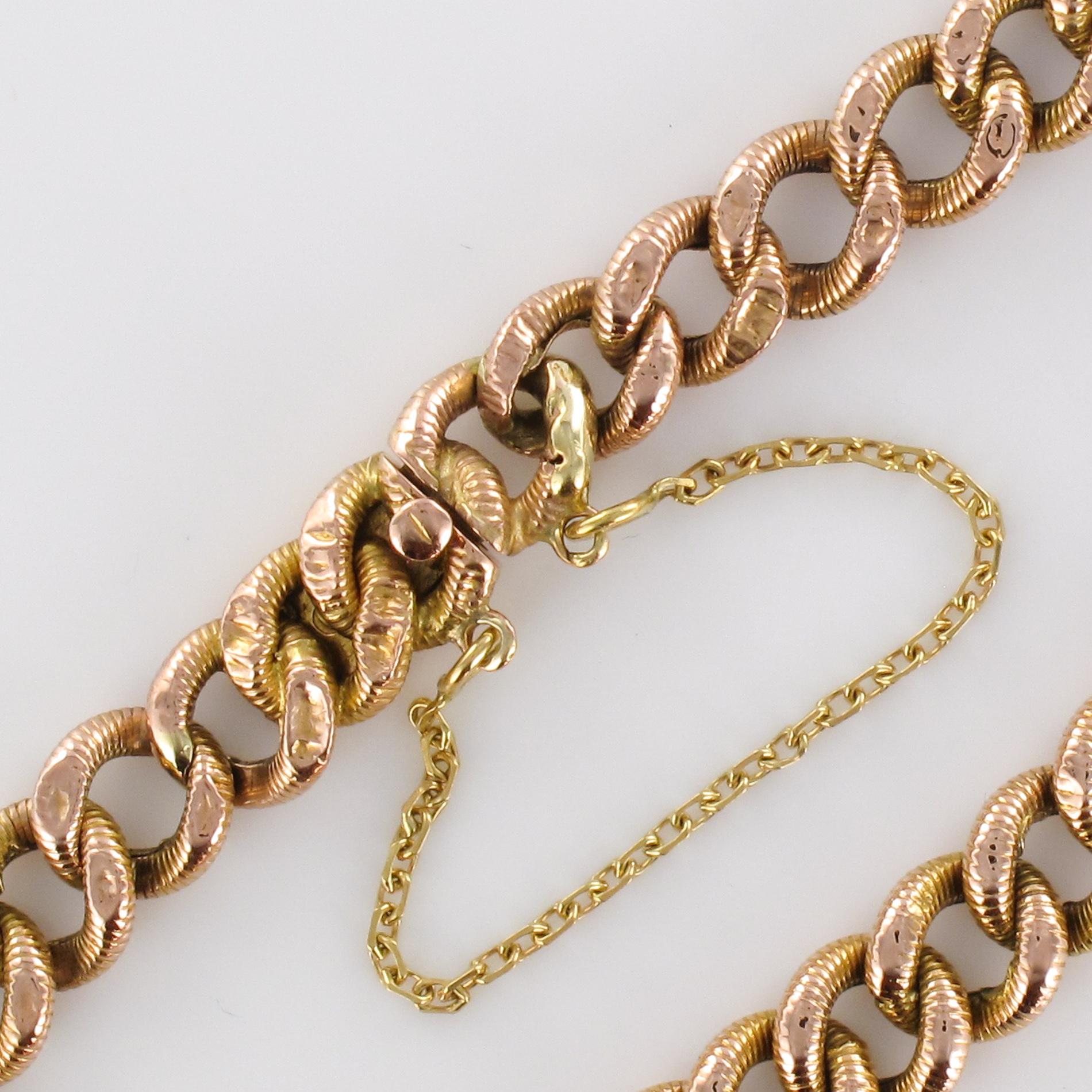 French 1900s Rose Gold Chiseled Chain Bracelet 3
