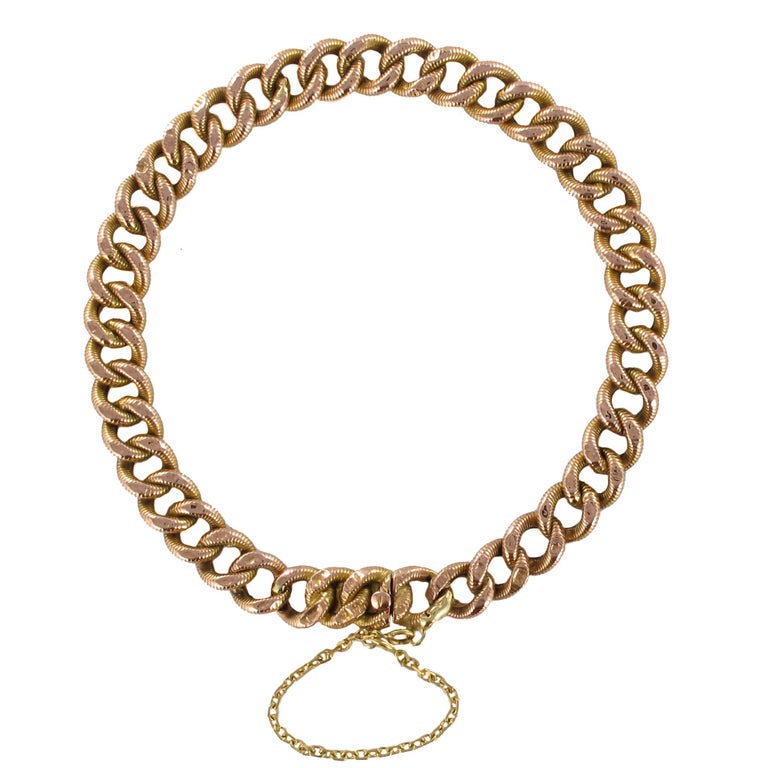 French 1900s Rose Gold Chiseled Chain Bracelet at 1stDibs