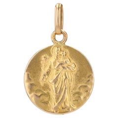 Antique French 1900s Saint Joseph with Lily 18 Karat Yellow Gold Medal
