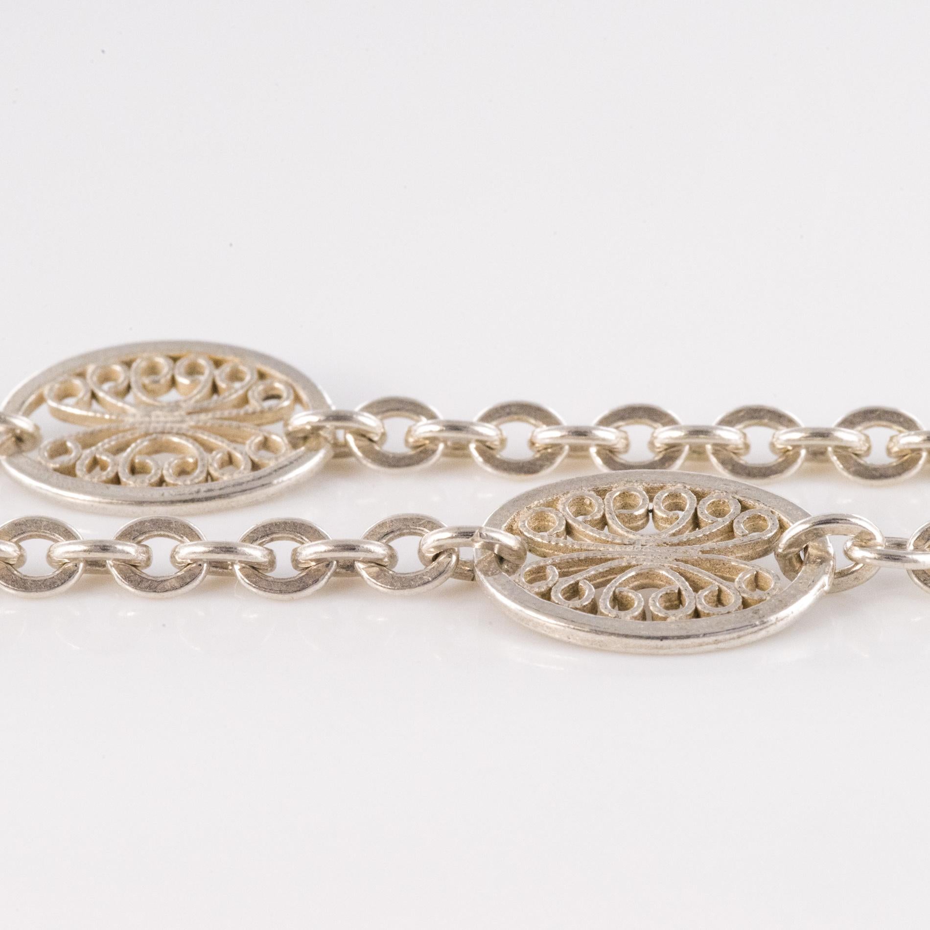 French 1900s Silver Filigree Long Necklace 4