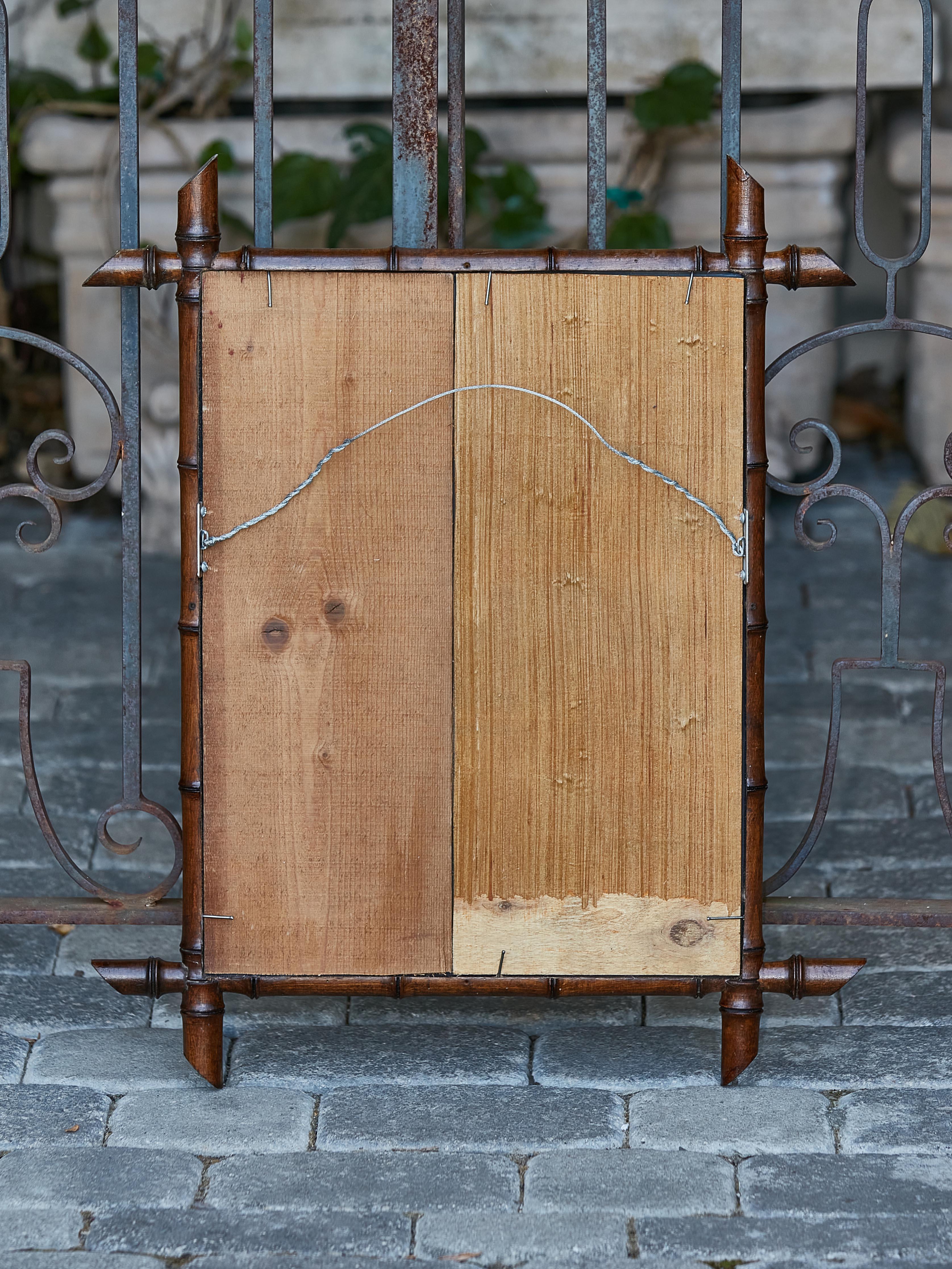 Faux Bamboo French 1900s Turn of the Century Faux-Bamboo Mirror with Slanted Accents For Sale