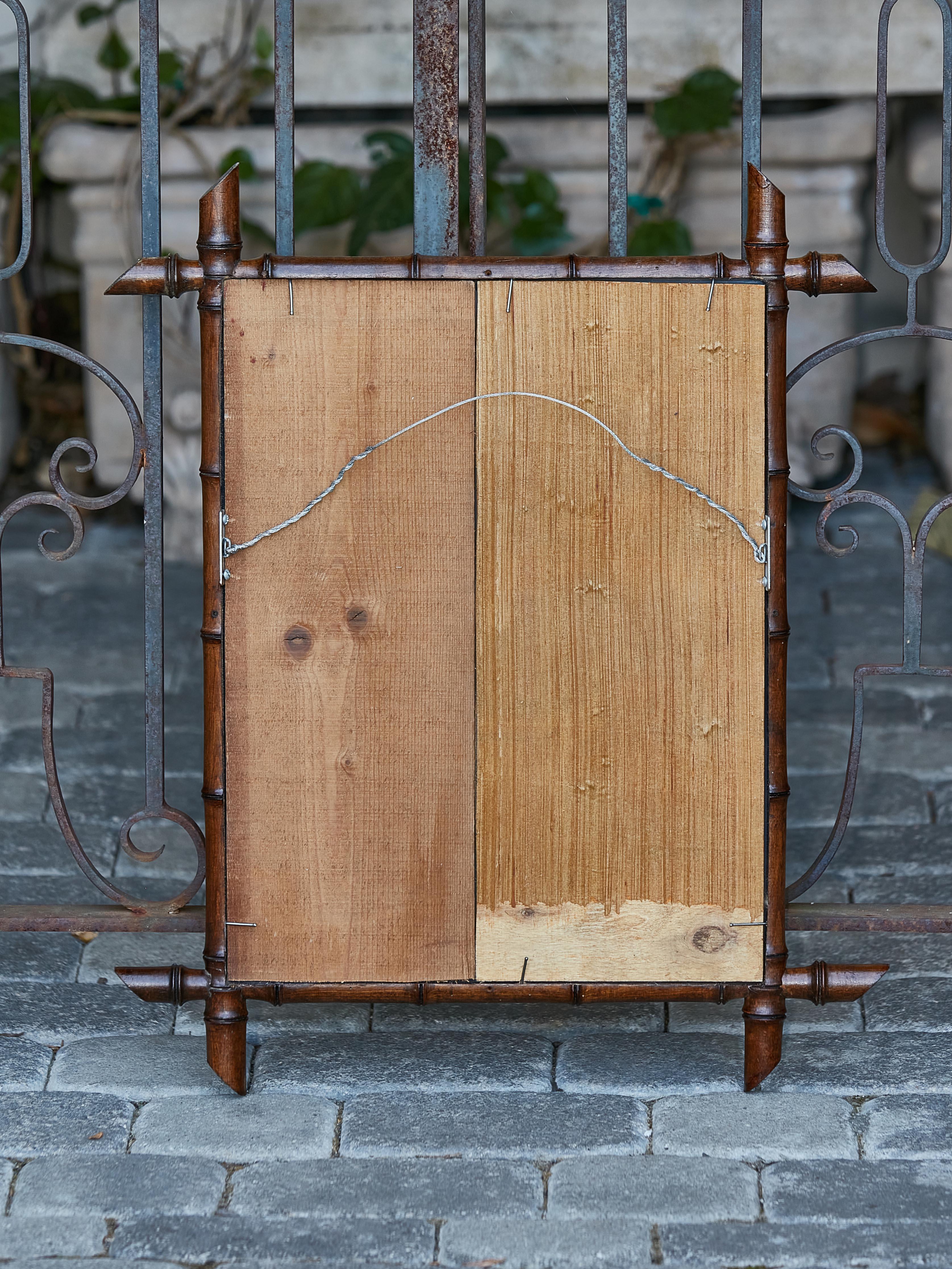 French 1900s Turn of the Century Faux-Bamboo Mirror with Slanted Accents For Sale 1
