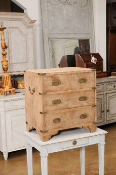 French 1900s Turn of the Century Natural Wood Navy Chest with Brass Hardware