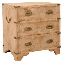 French 1900s Turn of the Century Natural Wood Navy Chest with Brass Hardware