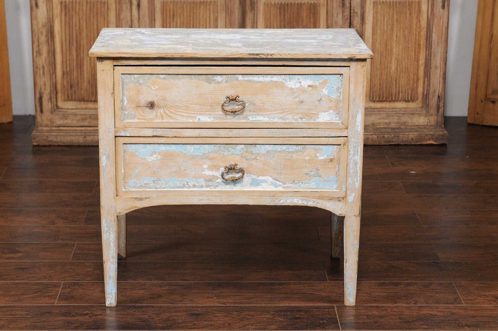 French 1900s Turn of the Century Two-Drawer Commode with Distressed Paint For Sale 6