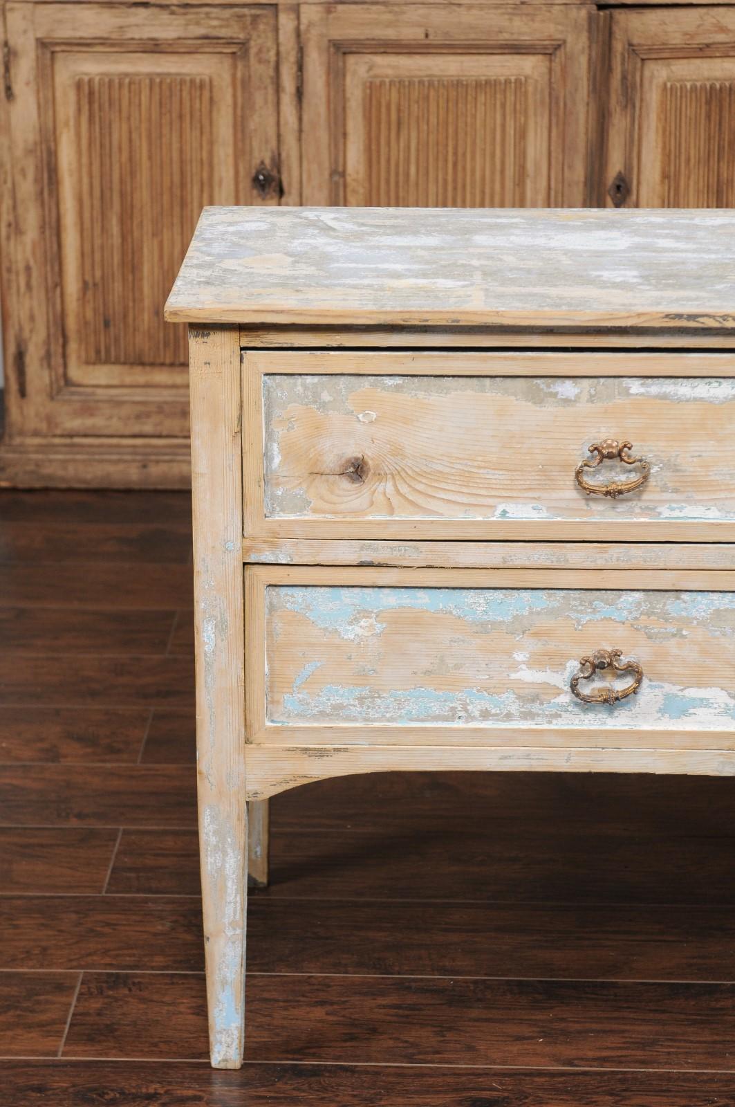 French 1900s Turn of the Century Two-Drawer Commode with Distressed Paint For Sale 7