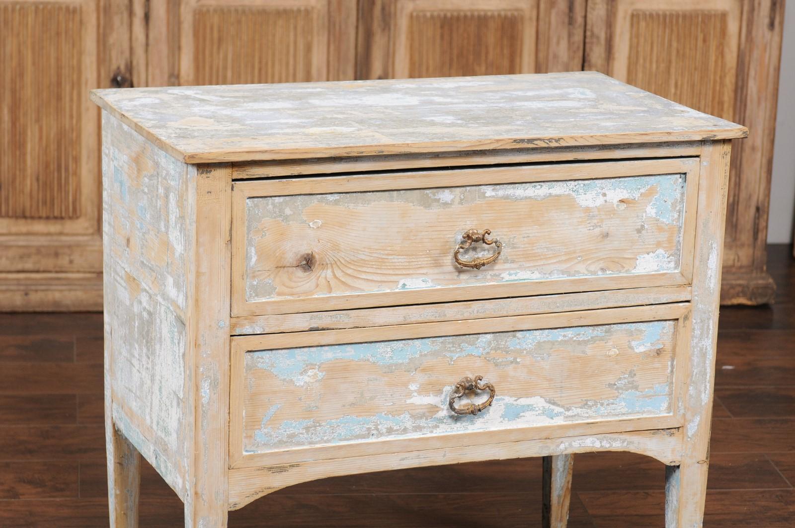 French 1900s Turn of the Century Two-Drawer Commode with Distressed Paint In Good Condition For Sale In Atlanta, GA